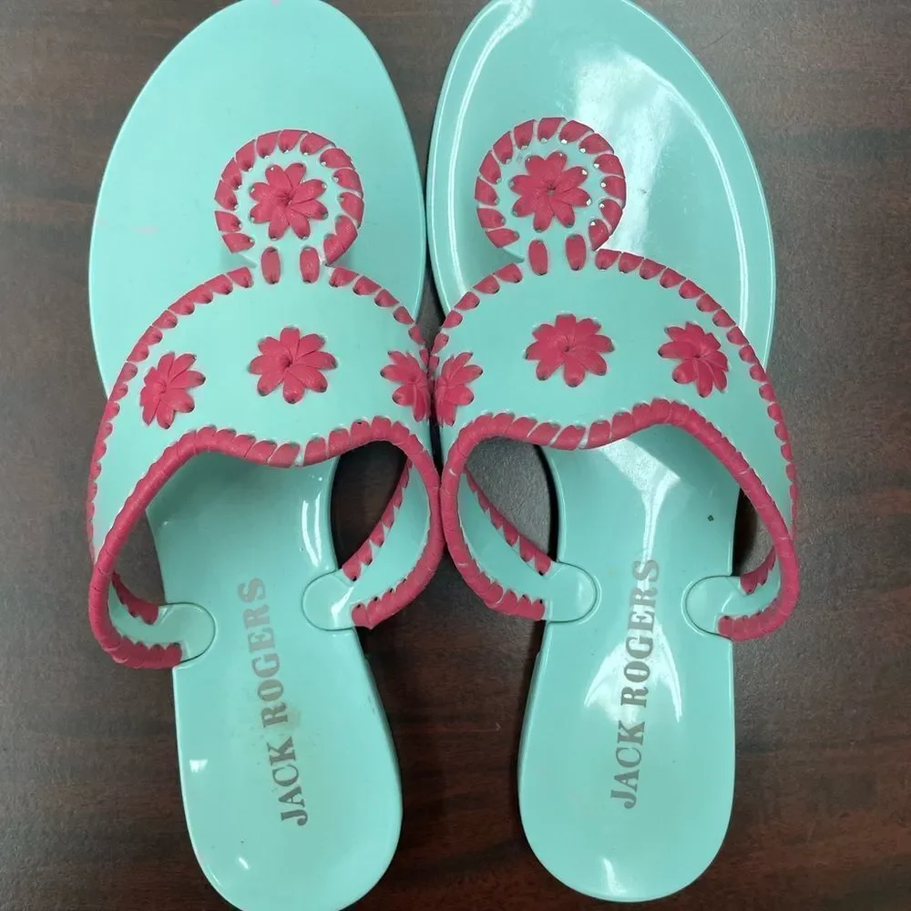 SPRING BREAK 🌴 Jack Rogers Aqua and Pink Sandals Size 5 - Picture 1 of 6
